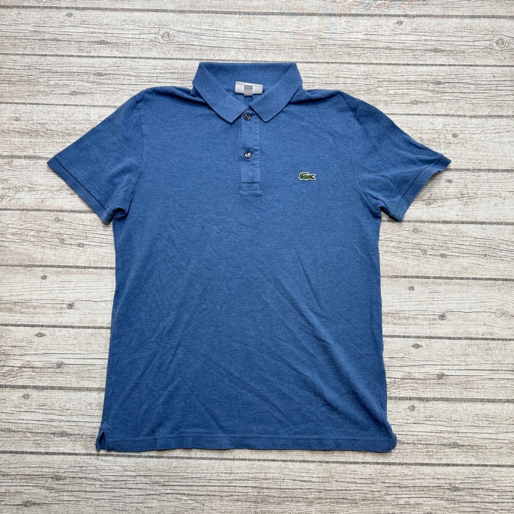 Lacoste Polo Shirt Men's Medium Blue Slim Fit Short Sleeve Pique Athletic Preppy